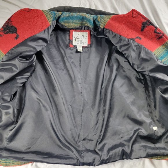 Vintag Kathryn Deene Womens 14/16 Red Wool Toggle Button Jacket Cowboys Horses - Picture 3 of 10